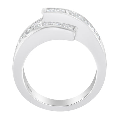 14K White Gold 2.0 Cttw Channel-Set Princess and Baguette-Cut Diamond Bypass Ring Band (G-H Color, SI1-SI2 Clarity) - Ring Size 6.5 Bids.com