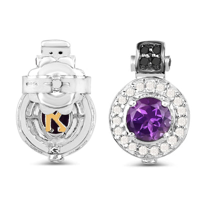 2.29 Carat Genuine Amethyst, Black Diamond and White Diamond .925 Sterling Silver Earrings Bids.com