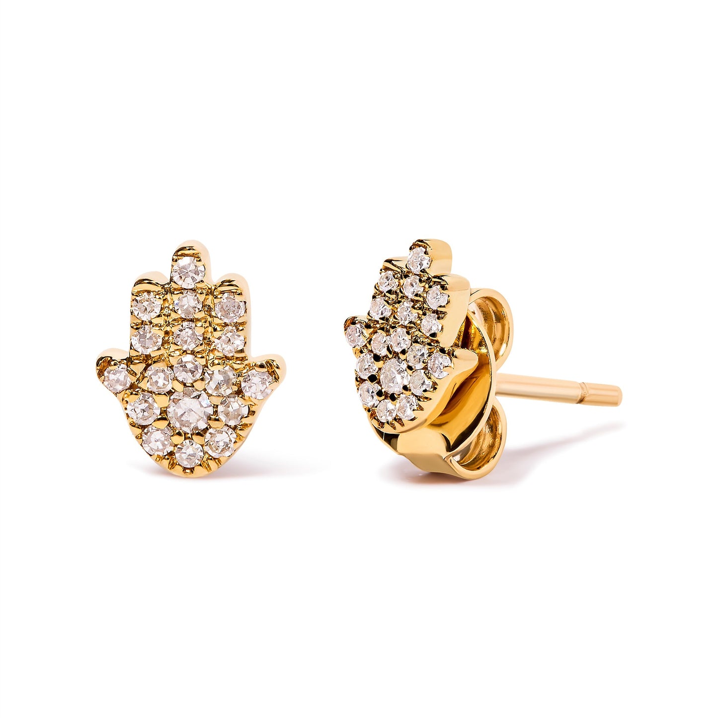10K Yellow Gold Diamond Accented Hamsa Stud Earrings (H-I Color, I1-I2 Clarity) Bids.com