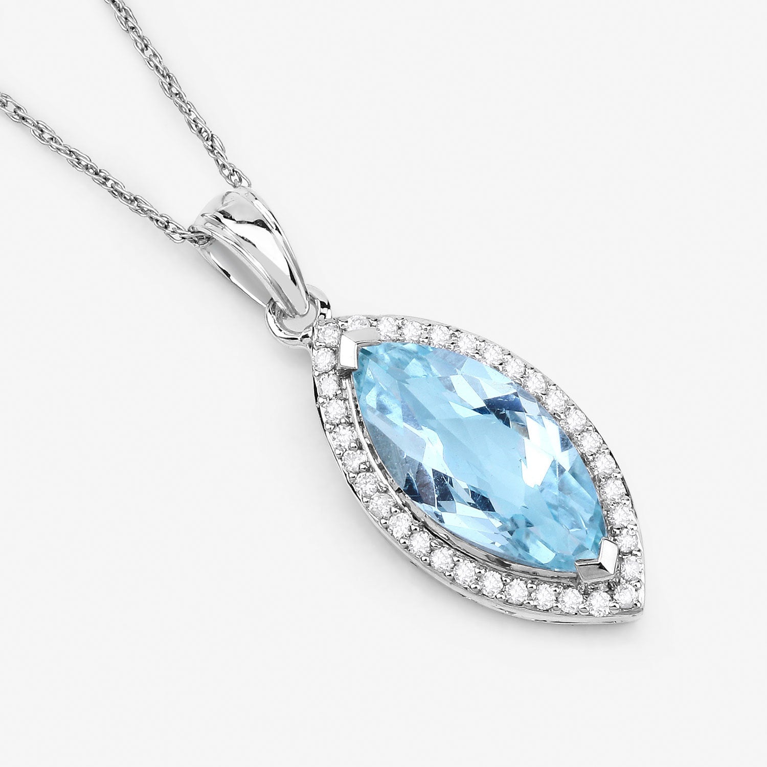 2.55 Carat Genuine Aquamarine and White Diamond 14K White Gold Pendant Bids.com