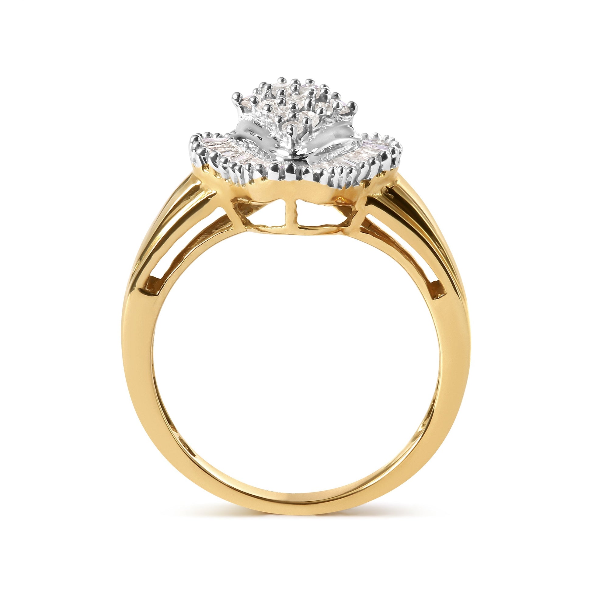 10K Yellow Gold 1/2 Cttw Round And Baguette-cut Diamond Rhombus Head and Halo Ring (I-J Color, I1-I2 Clarity) - Ring Size 7 Bids.com
