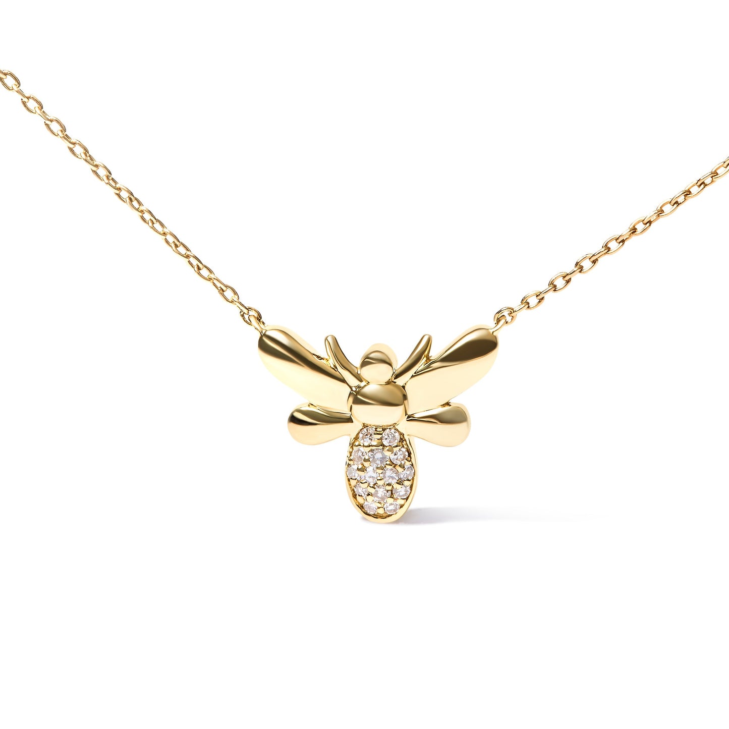 10K Yellow Gold Diamond Accented Bumble Bee Pendant 18" Inch Necklace (H-I Color, I1-I2 Clarity) Bids.com