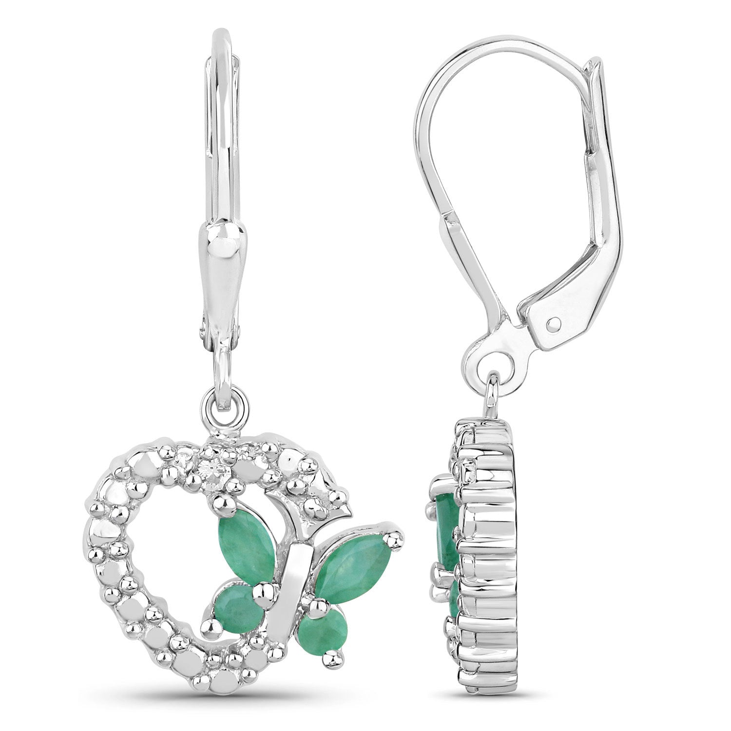 0.44 Carat Genuine Emerald and Created White Sapphire .925 Sterling Silver Earrings Bids.com
