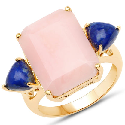 12.18 Carat Genuine Pink Opal and Lapis .925 Sterling Silver Ring Bids.com