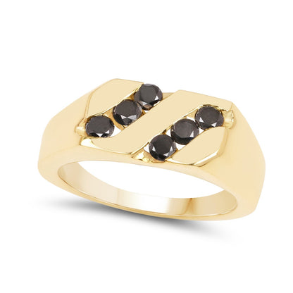 14K Yellow Gold Plated 0.60 Carat Genuine Black Diamond .925 Sterling Silver Ring Bids.com