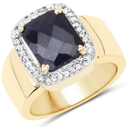 14K Yellow Gold Plated 4.07 Carat Dyed Sapphire and White Topaz .925 Sterling Silver Ring Bids.com