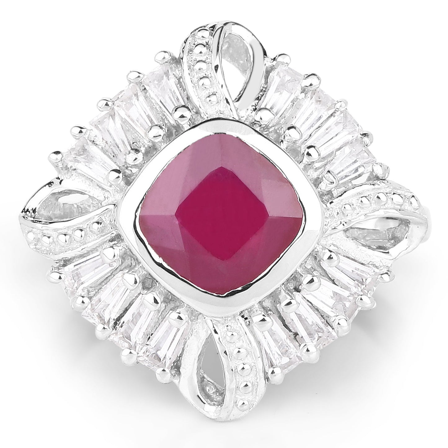 2.66 Carat Glass Filled Ruby and White Topaz .925 Sterling Silver Ring Bids.com
