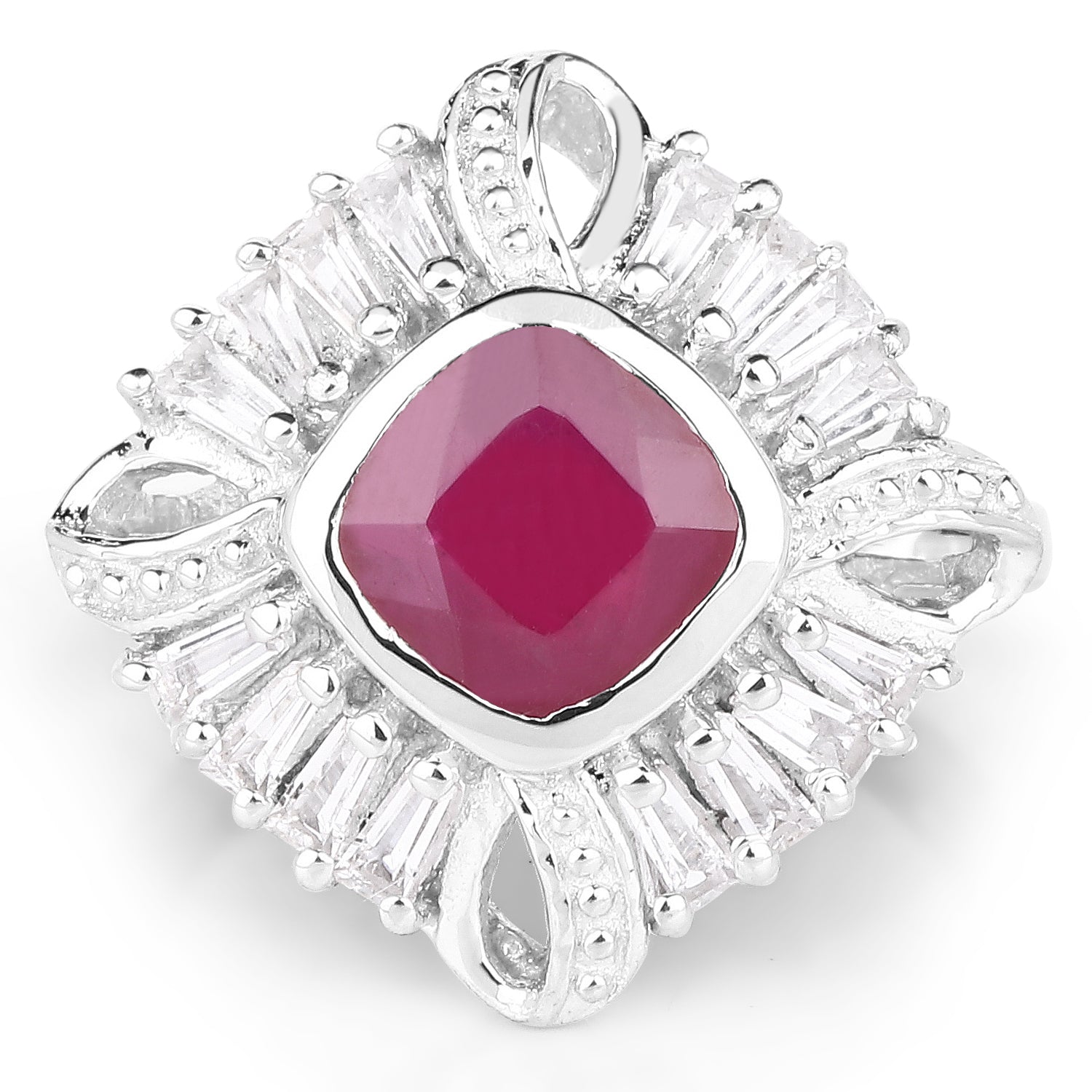 2.66 Carat Glass Filled Ruby and White Topaz .925 Sterling Silver Ring Bids.com