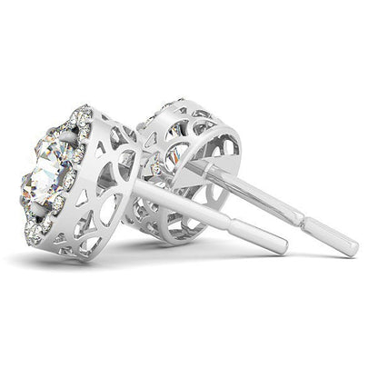 14k White Gold Four Prong Round Halo Diamond Earrings (1 1/6 cttw) Bids.com