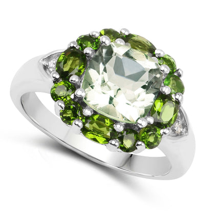 3.49 Carat Genuine Green Amethyst, Chrome Diopside & White Topaz .925 Sterling Silver Ring Bids.com