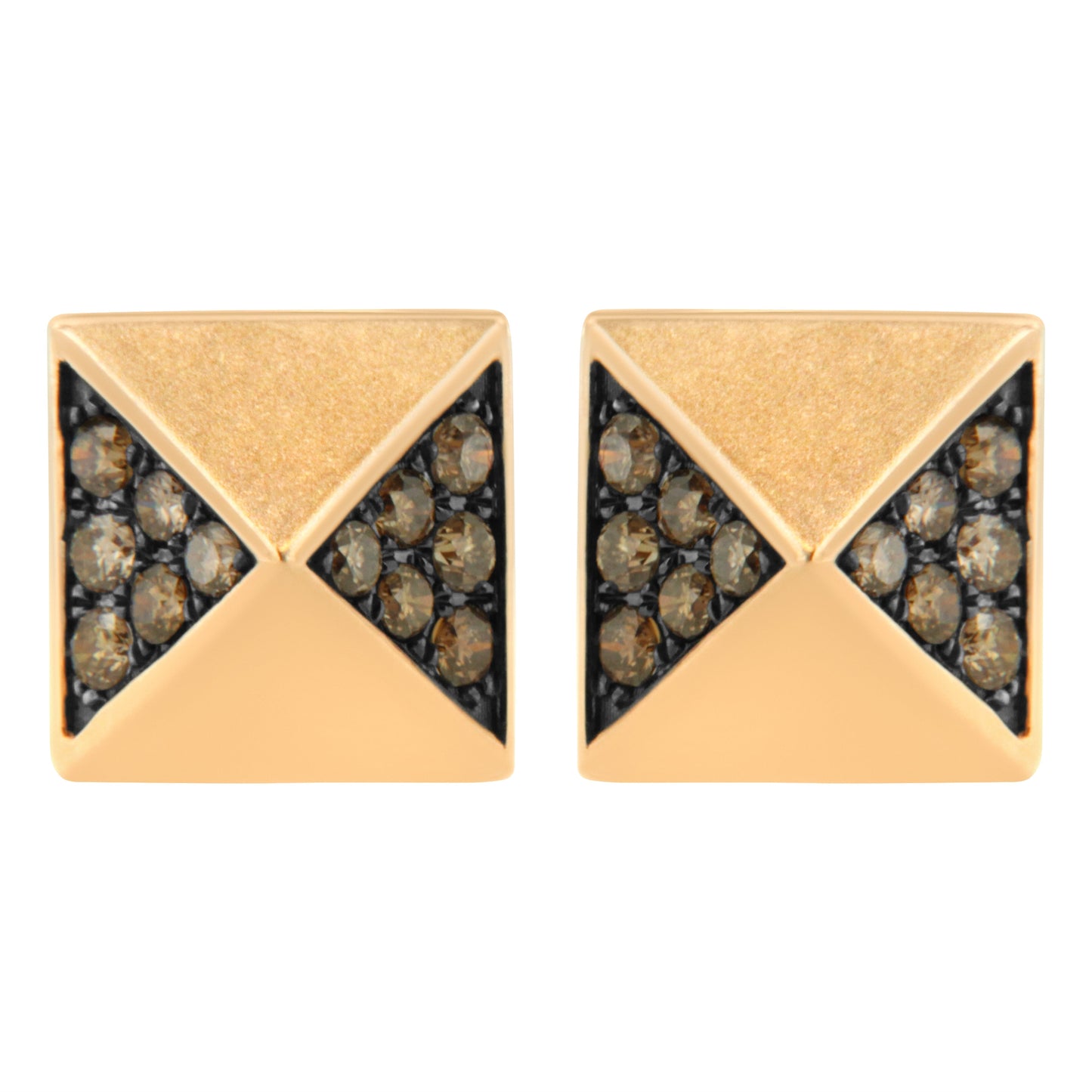 14K Rose Gold 1/4 Cttw Brown Diamond Pyramid Stud Earring (Brown Color, SI1-SI2 Clarity) Bids.com