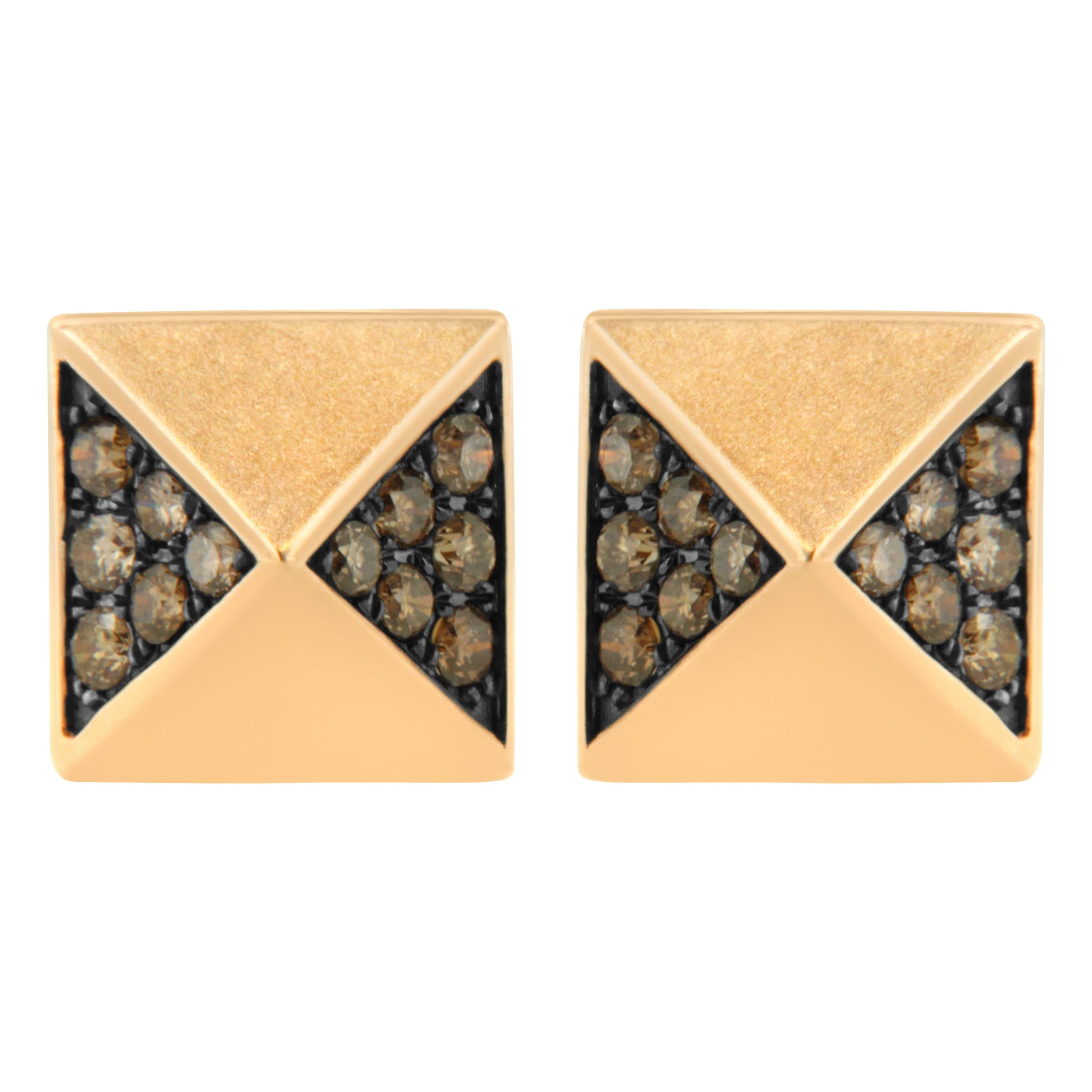 14K Rose Gold 1/4 Cttw Brown Diamond Pyramid Stud Earring (Brown Color, SI1-SI2 Clarity) Bids.com