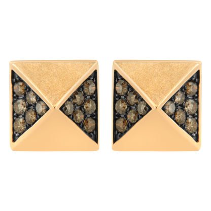 14K Rose Gold 1/4 Cttw Brown Diamond Pyramid Stud Earring (Brown Color, SI1-SI2 Clarity) Bids.com