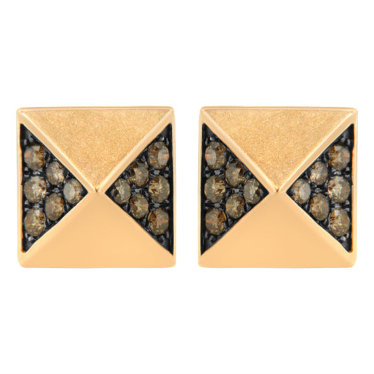 14K Rose Gold 1/4 Cttw Brown Diamond Pyramid Stud Earring (Brown Color, SI1-SI2 Clarity) Bids.com