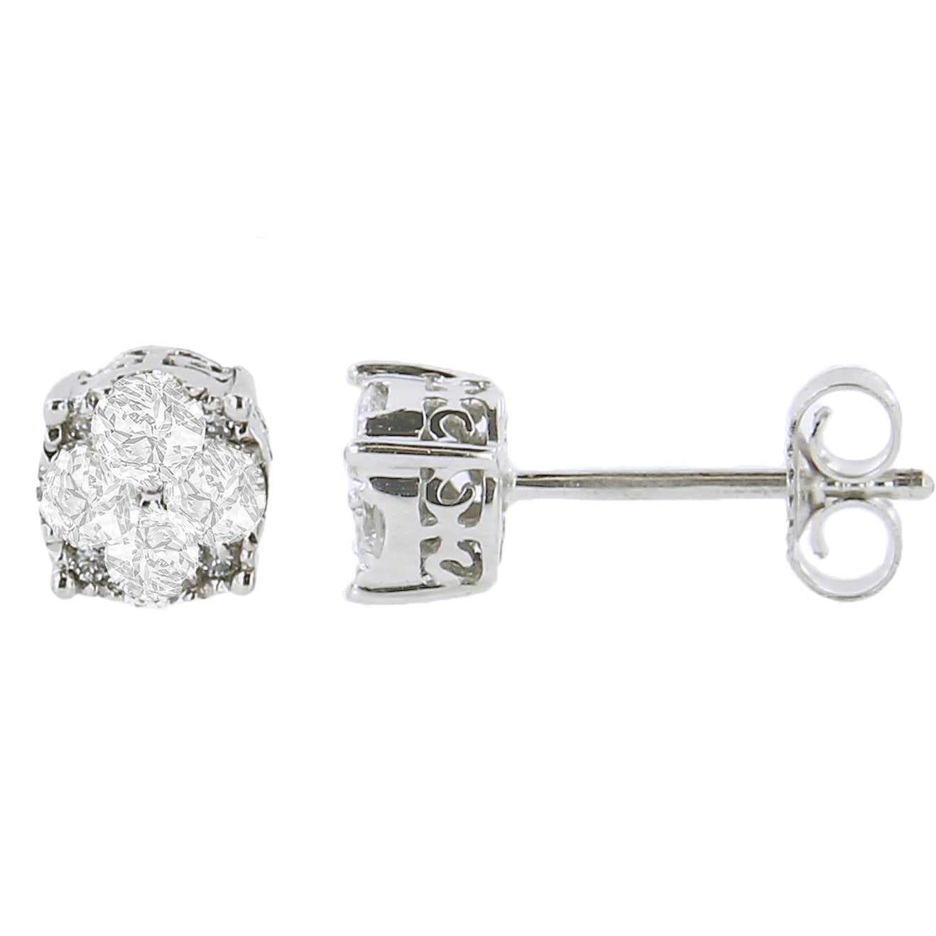 .925 Sterling Silver 1/2 cttw Prong Set Round-Cut Diamond Cluster Stud Earring (I-J Color, I2-I3 Clarity) Bids.com