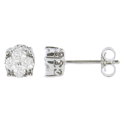 .925 Sterling Silver 1/2 cttw Prong Set Round-Cut Diamond Cluster Stud Earring (I-J Color, I2-I3 Clarity) Bids.com