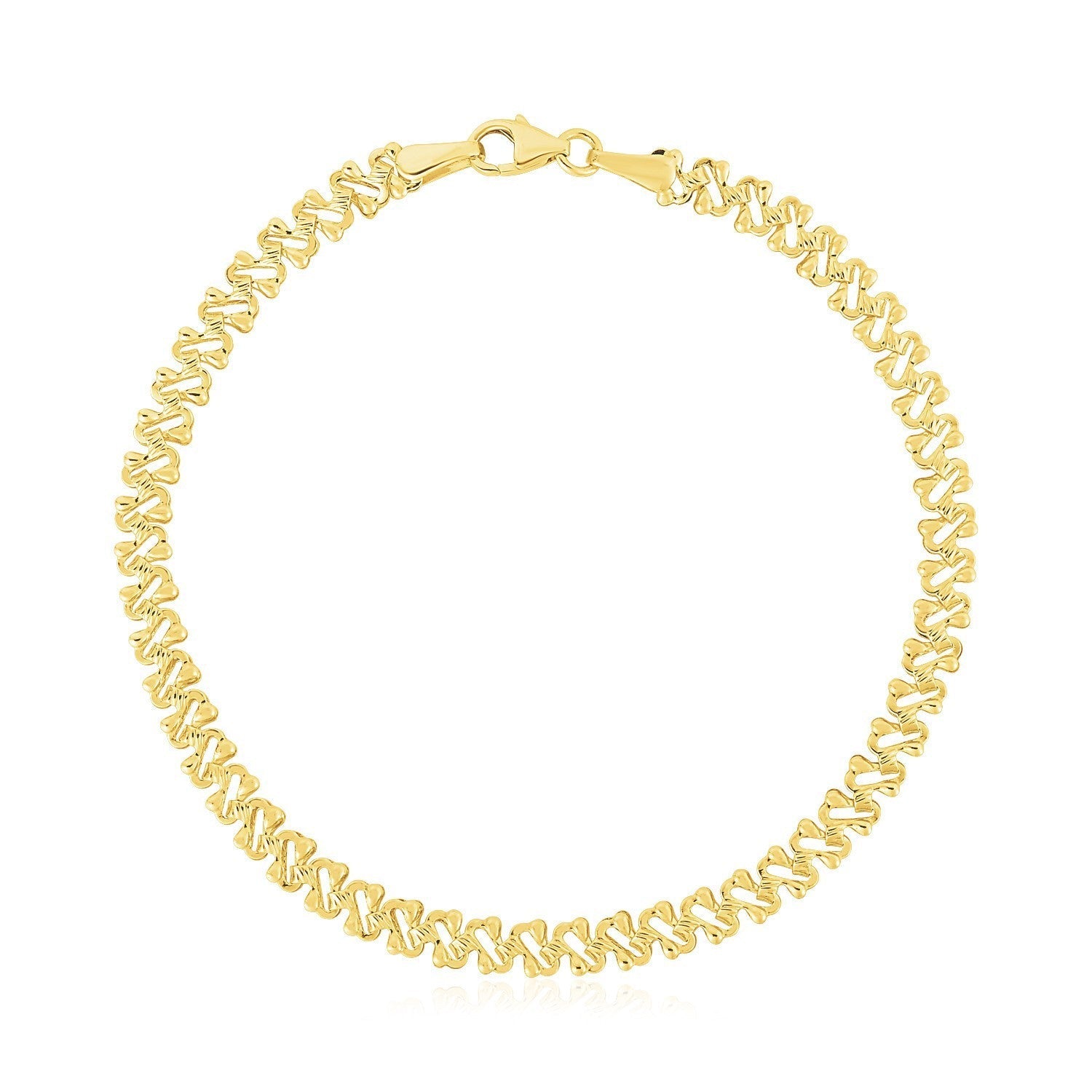 14k Yellow Gold High Polish Textured Fancy Chain Bracelet (4mm) Bids.com