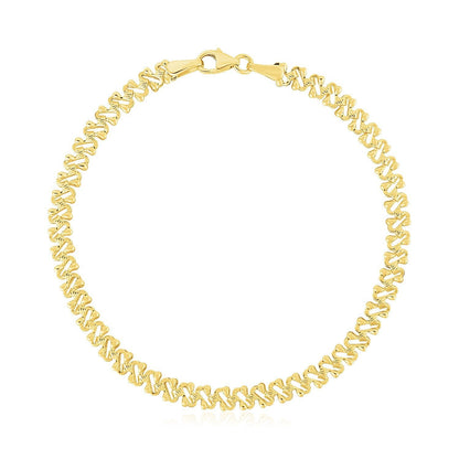 14k Yellow Gold High Polish Textured Fancy Chain Bracelet (4mm) Bids.com