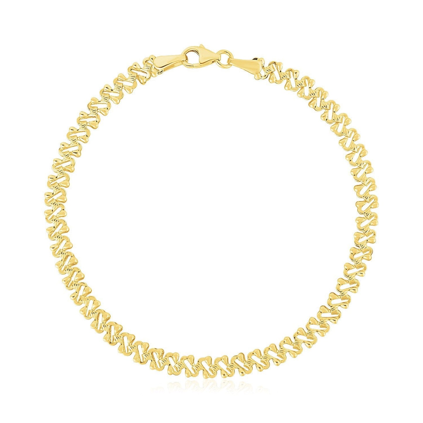 14k Yellow Gold High Polish Textured Fancy Chain Bracelet (4mm) Bids.com