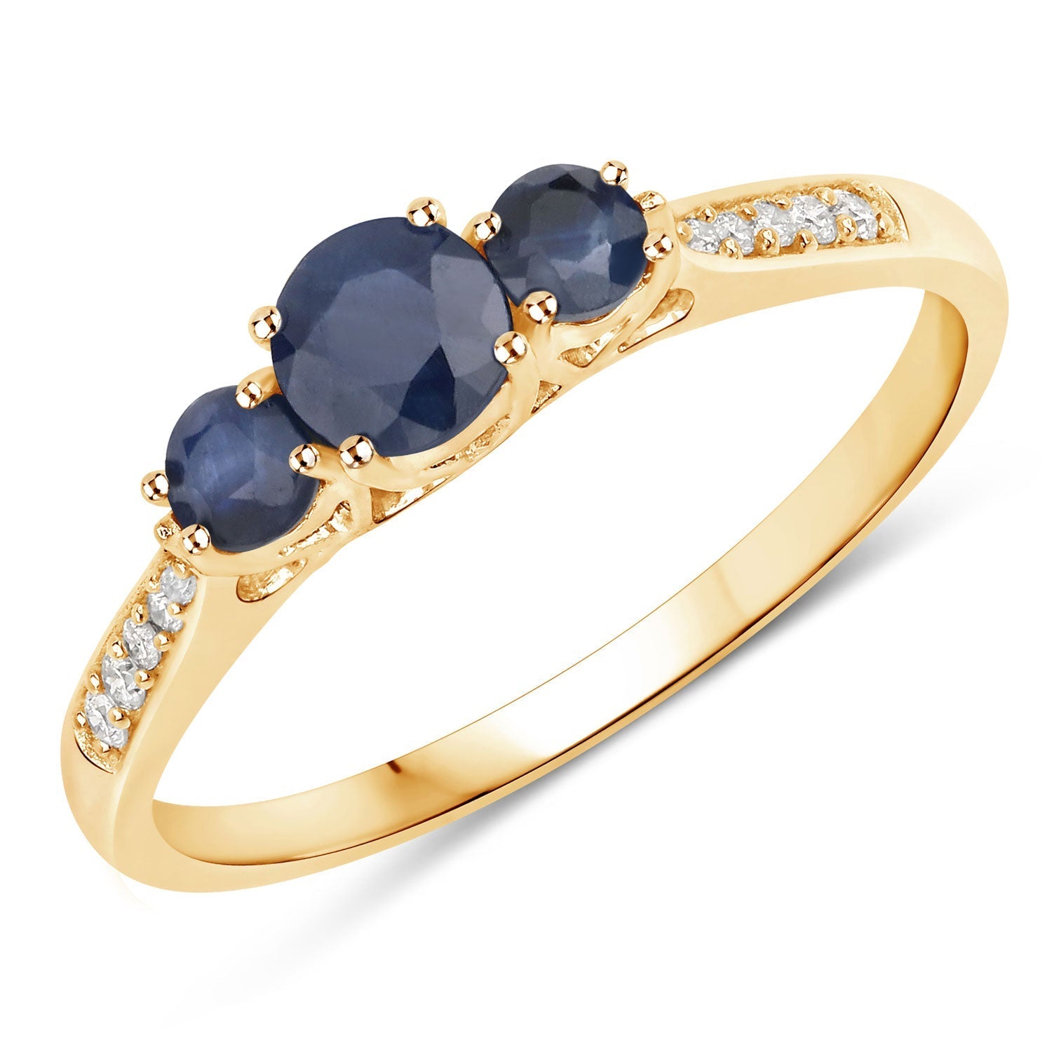 0.56 Carat Genuine Blue Sapphire and White Diamond 14K Yellow Gold Ring Bids.com