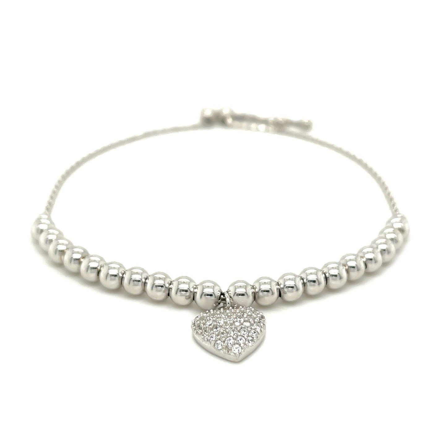 Adjustable Bead Bracelet with Round Charm and Cubic Zirconias in Sterling Silver Bids.com