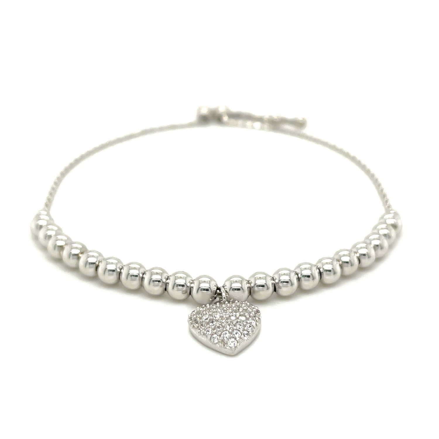 Adjustable Bead Bracelet with Round Charm and Cubic Zirconias in Sterling Silver Bids.com