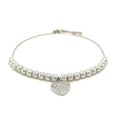 Adjustable Bead Bracelet with Round Charm and Cubic Zirconias in Sterling Silver Bids.com