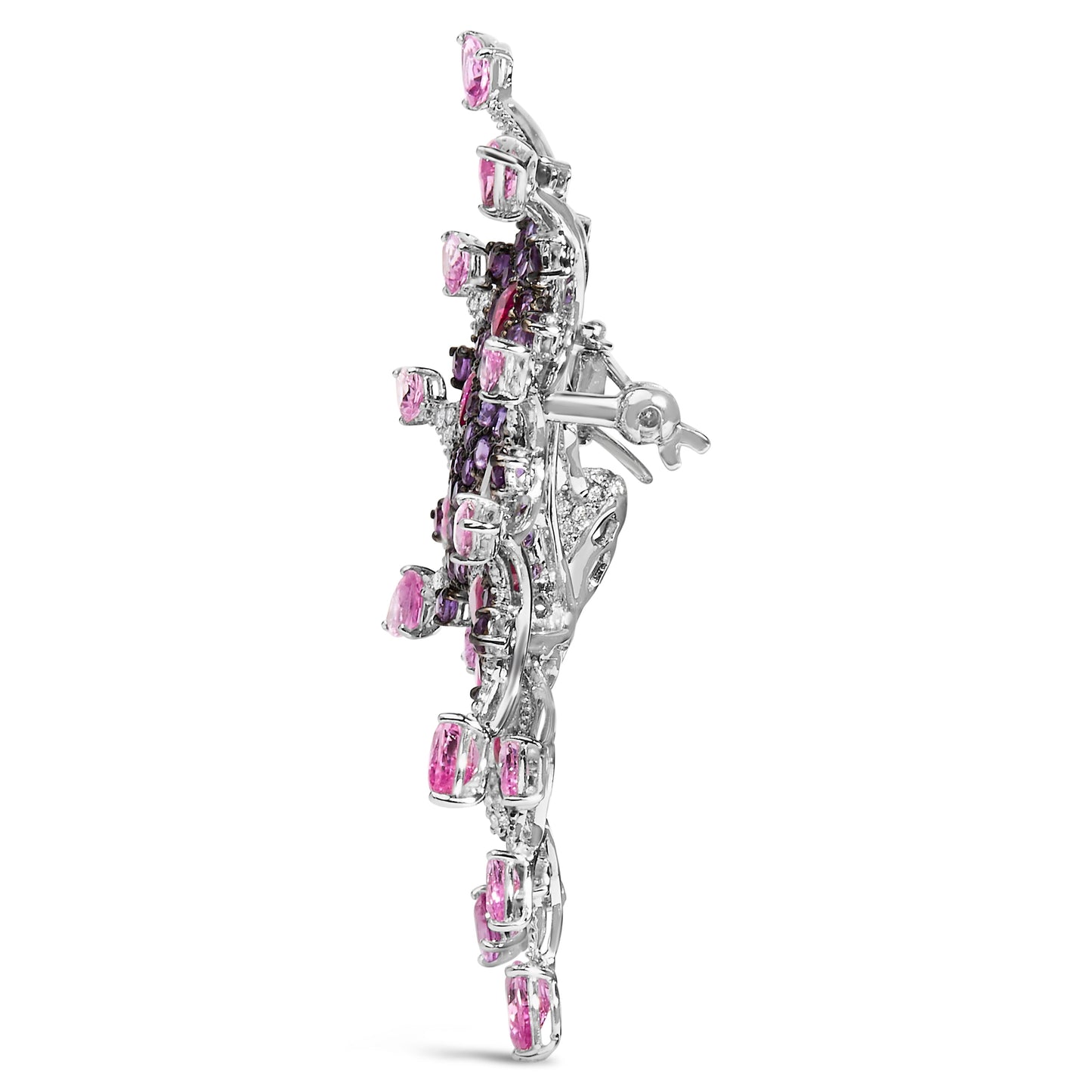 18K White Gold 1.00 Cttw Diamond, Ruby  Sapphire, and Amethyst Mixed Gemstone Butterfly Brooch Pin (G-H Color, VS1-VS2 Clarity) Bids.com
