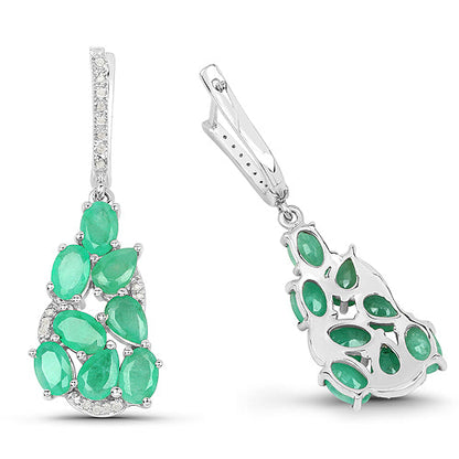 6.69 Carat Genuine Emerald and White Diamond .925 Sterling Silver Earrings Bids.com