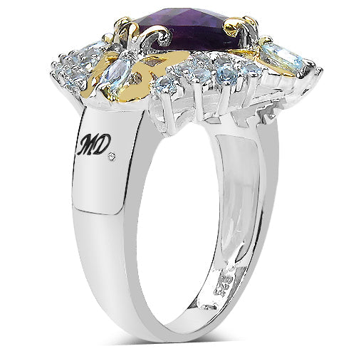 3.91 Carat Genuine Amethyst, Blue Topaz & White Diamond .925 Sterling Silver Ring Bids.com
