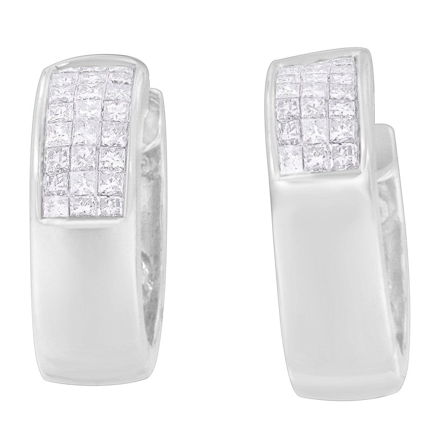 14K White Gold 1 1/8 cttw Princess and Round Cut Diamond Huggie Earrings (H-I, VS1-VS2) Bids.com
