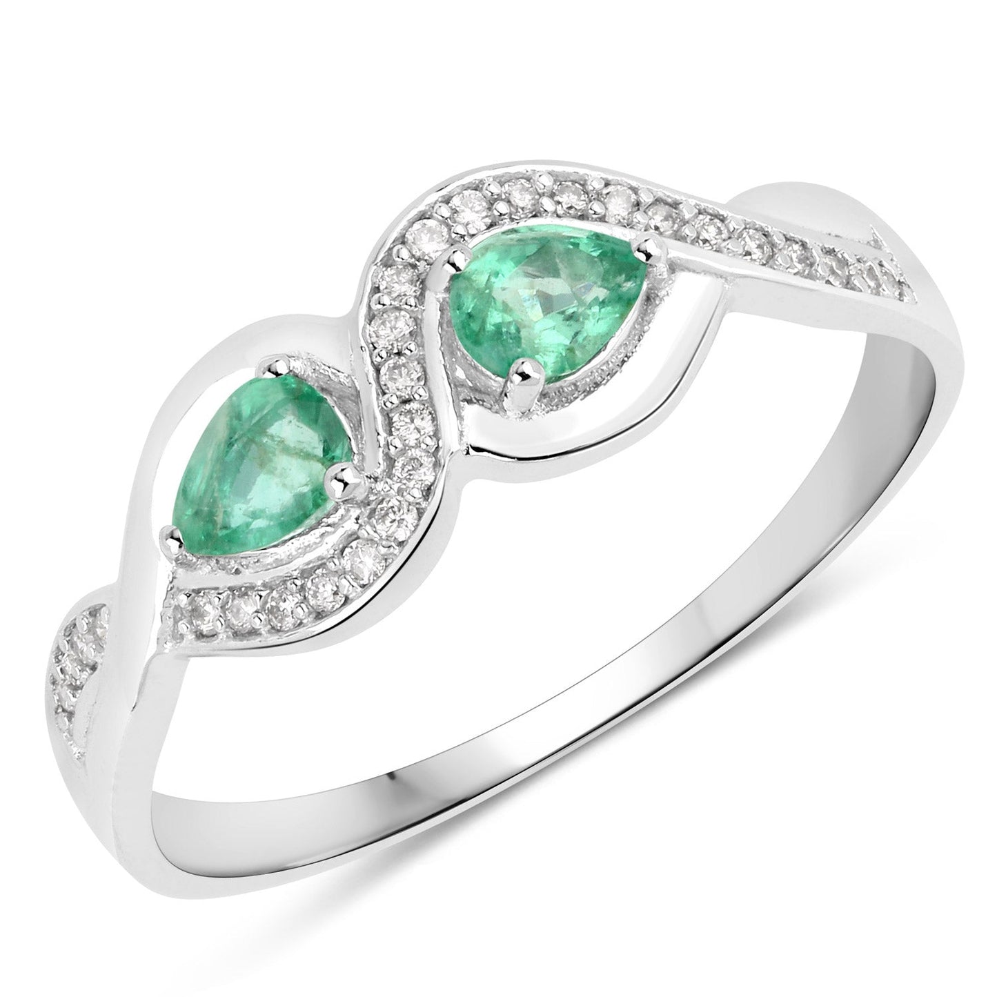 0.35 Carat Genuine Zambian Emerald and White Diamond 14K White Gold Ring Bids.com