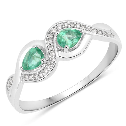 0.35 Carat Genuine Zambian Emerald and White Diamond 14K White Gold Ring Bids.com