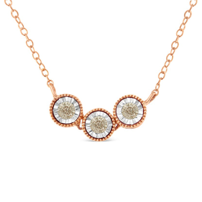 10K Rose and White Gold Plated .925 Sterling Silver 1/4 Cttw Miracle-Set Champagne Diamond Triple Circle 18" Necklace (I2-I3 Clarity) Bids.com