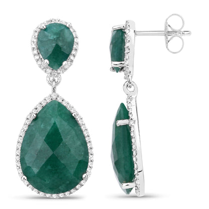19.42 Carat Dyed Emerald and White Topaz .925 Sterling Silver Earrings Bids.com