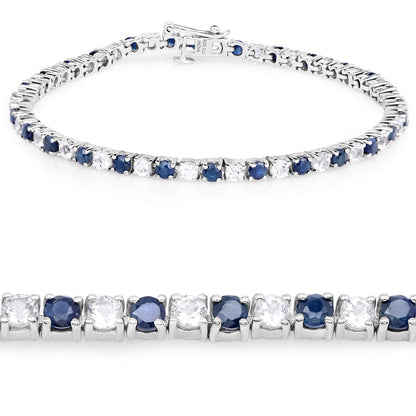 6.87 ct. t.w. Blue Sapphire and White Topaz Bracelet in Sterling Silver Bids.com