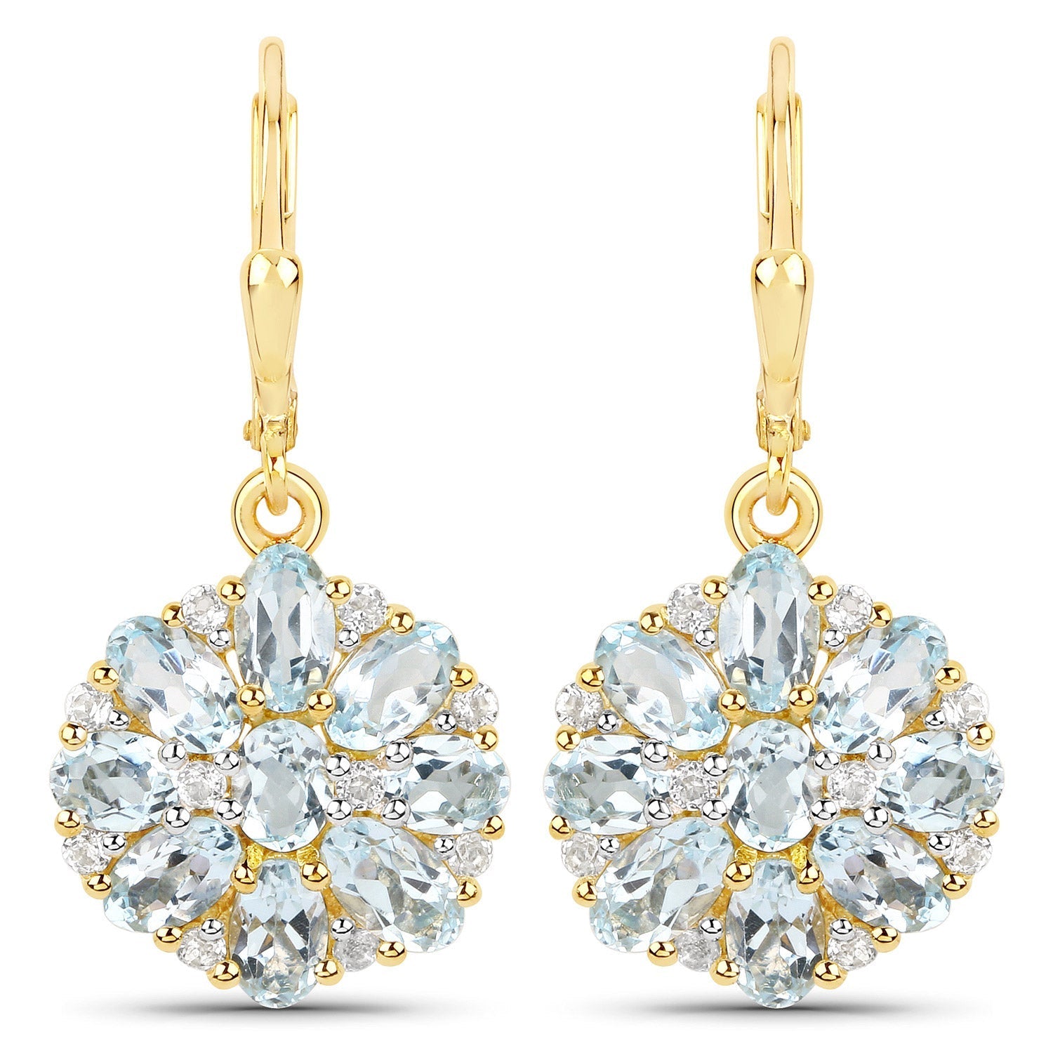 18K Yellow Gold Plated 4.58 Carat Genuine Blue Topaz and White Topaz .925 Sterling Silver Earrings Bids.com