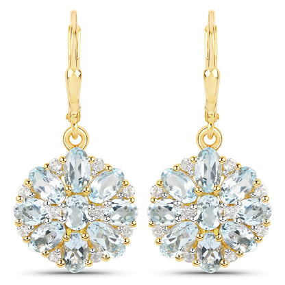 18K Yellow Gold Plated 4.58 Carat Genuine Blue Topaz and White Topaz .925 Sterling Silver Earrings Bids.com