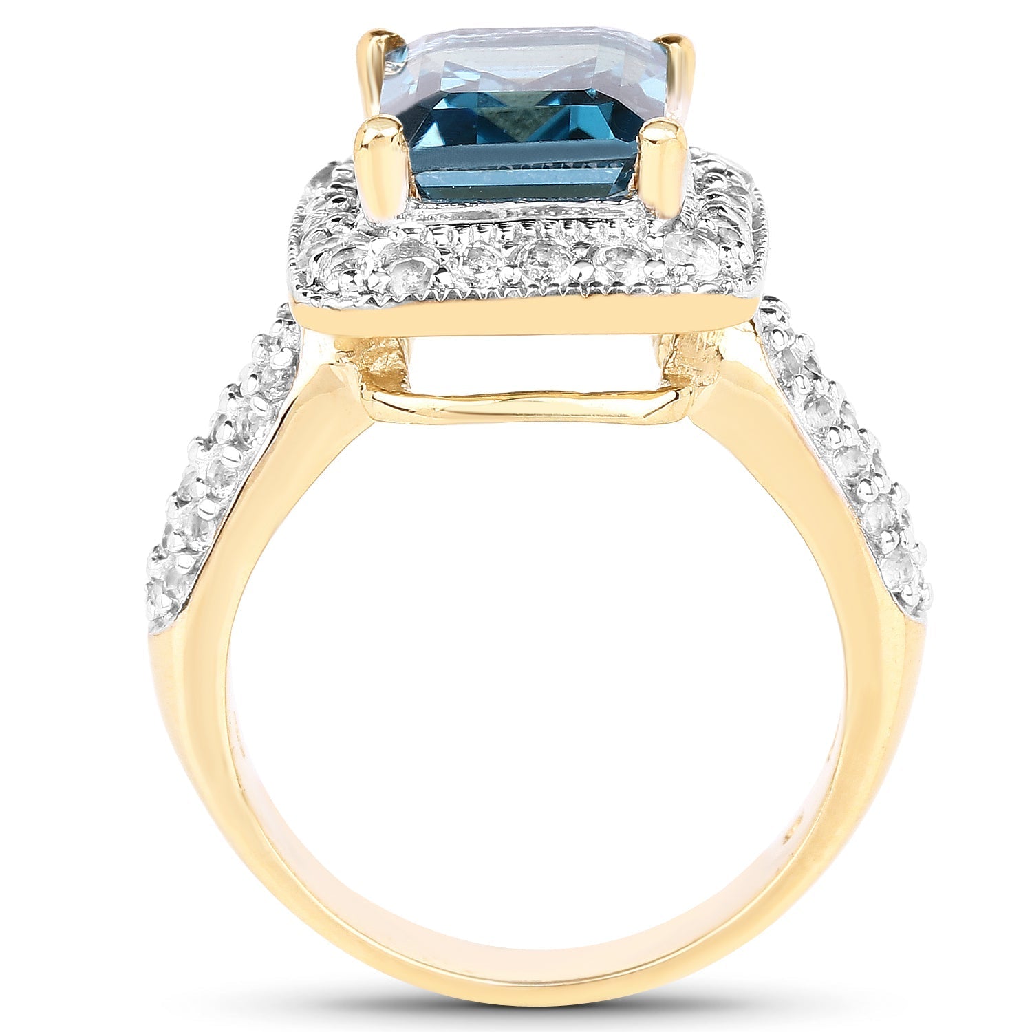 14K Yellow Gold Plated 5.03 Carat Genuine London Blue Topaz and White Topaz .925 Sterling Silver Ring Bids.com