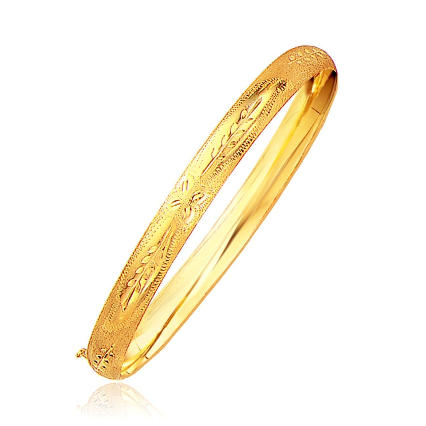 Classic Floral Carved Bangle in 14k Yellow Gold (6.0mm) Bids.com