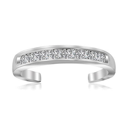 Sterling Silver Rhodium Finished Toe Ring with White Tone Cubic Zirconia Accents Bids.com