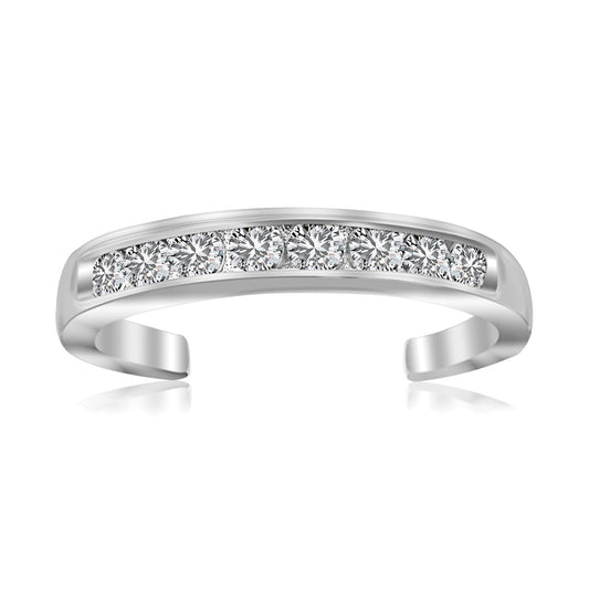 Sterling Silver Rhodium Finished Toe Ring with White Tone Cubic Zirconia Accents Bids.com