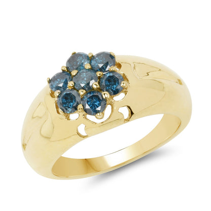 14K Yellow Gold Plated 0.98 Carat Genuine Blue Diamond .925 Sterling Silver Ring Bids.com