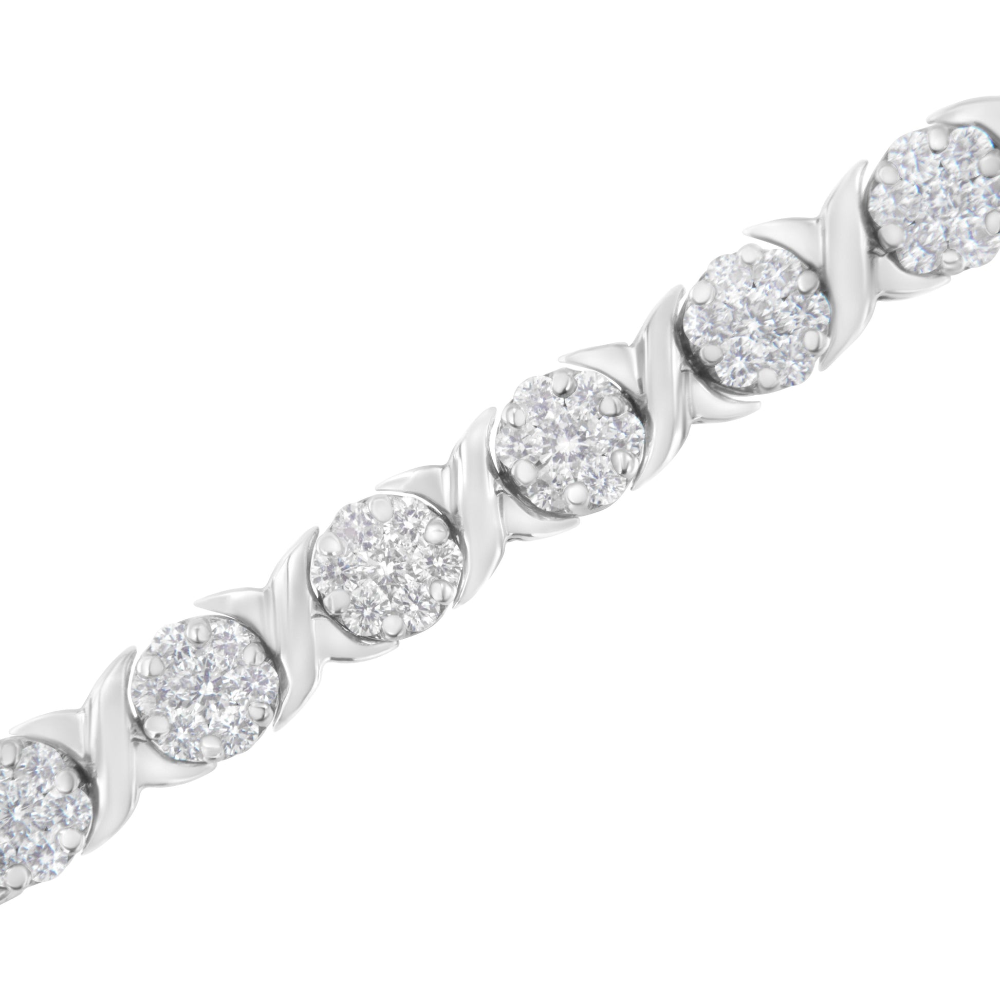 14K White Gold 4 7/8 Cttw Round Brilliant-Cut Diamond Round Cluster & X-Link 7" Tennis Bracelet (I-J Color, SI2-I1 Clarity) Bids.com