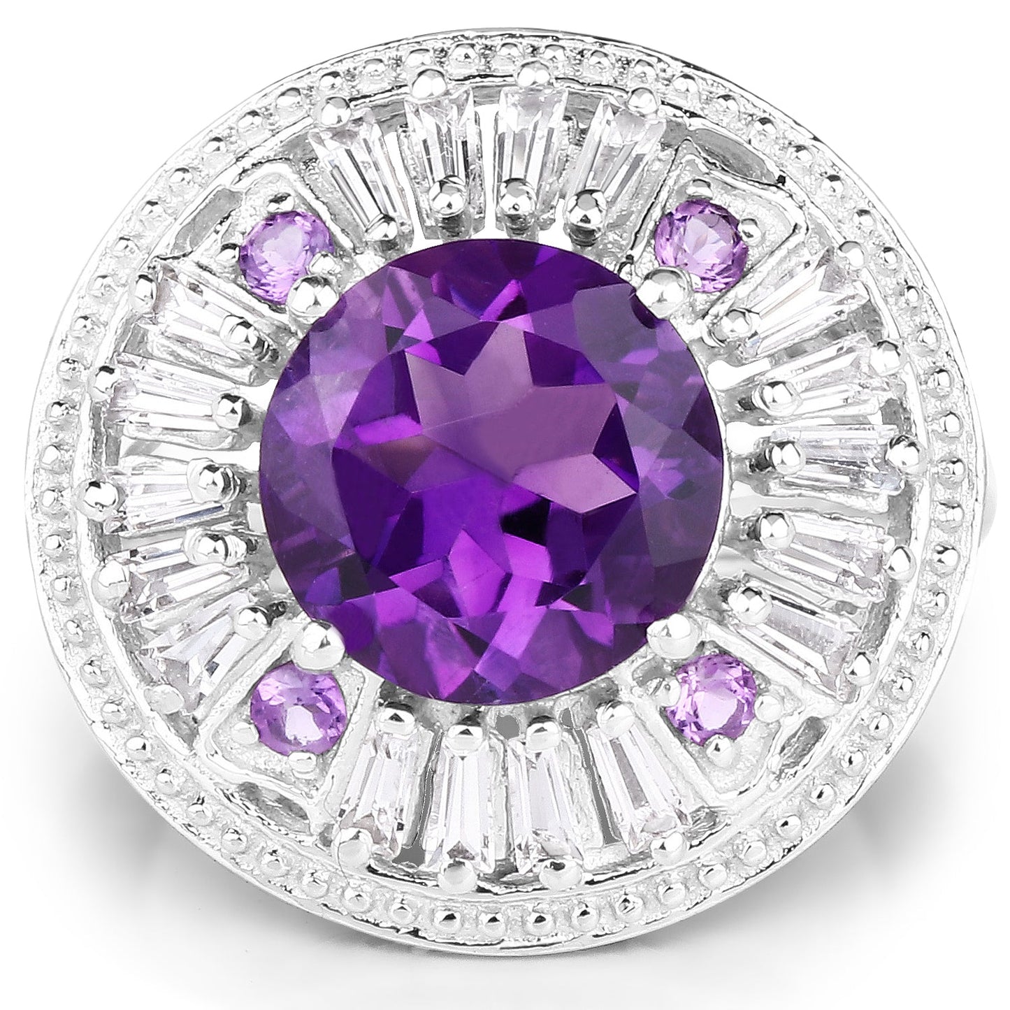 5.58 Carat Genuine Amethyst and White Topaz .925 Sterling Silver Ring Bids.com