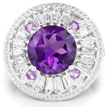 5.58 Carat Genuine Amethyst and White Topaz .925 Sterling Silver Ring Bids.com