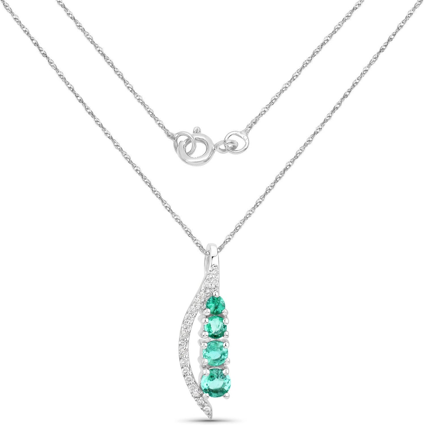 0.34 Carat Genuine Zambian Emerald and White Diamond 14K White Gold Pendant Bids.com