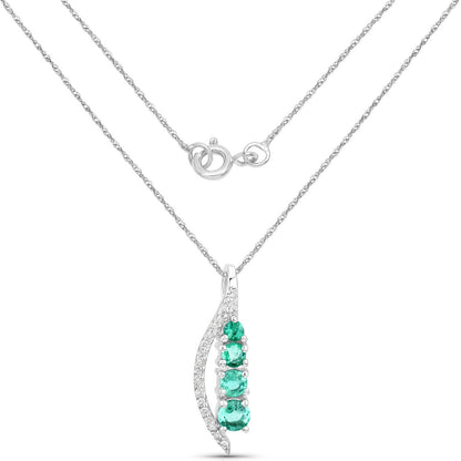 0.34 Carat Genuine Zambian Emerald and White Diamond 14K White Gold Pendant Bids.com