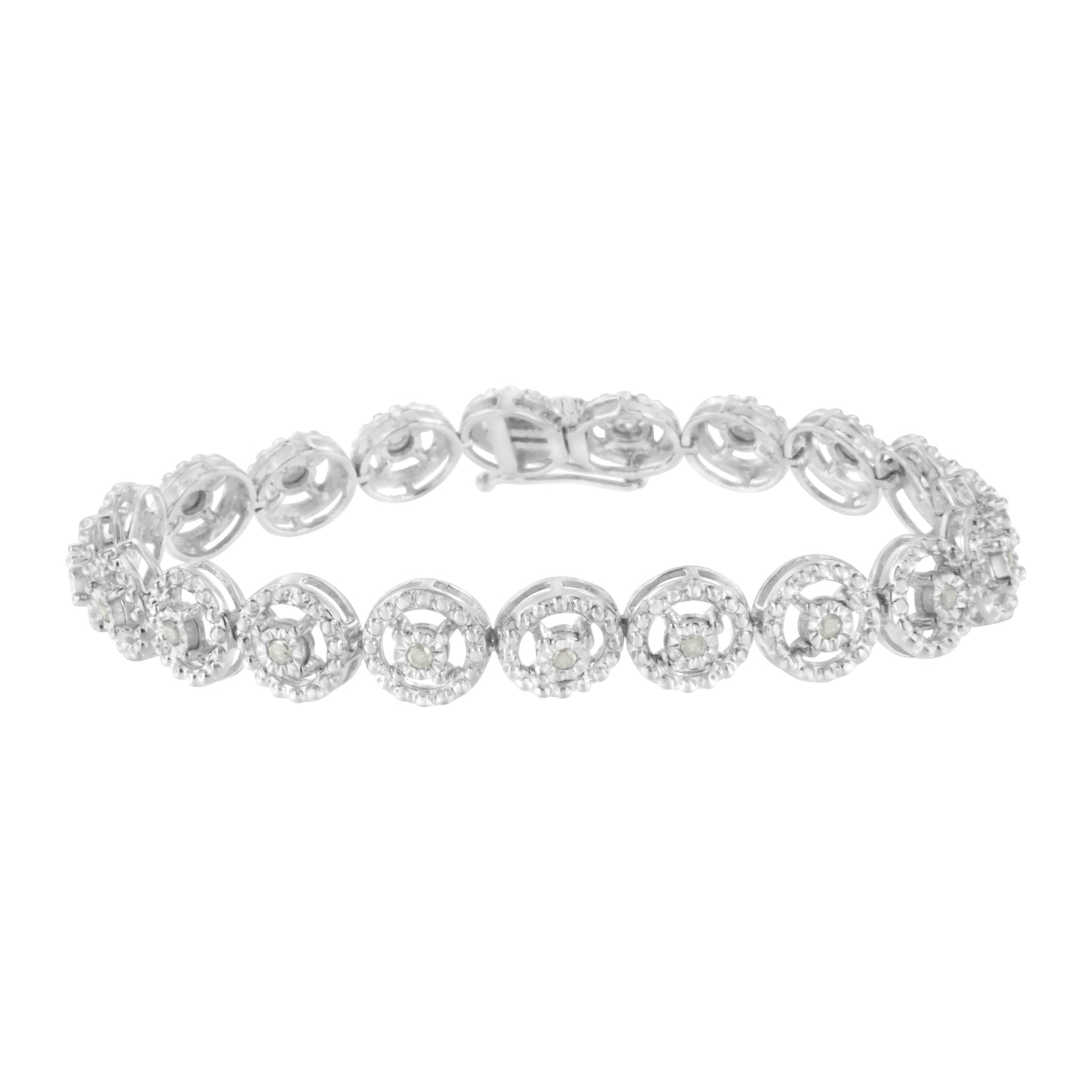 .925 Sterling Silver 1/2 Cttw Diamond Nested Circle Miracle Set Open Wheel 7.25" Fashion Link Bracelet (I-J Color, I3 Clarity) Bids.com