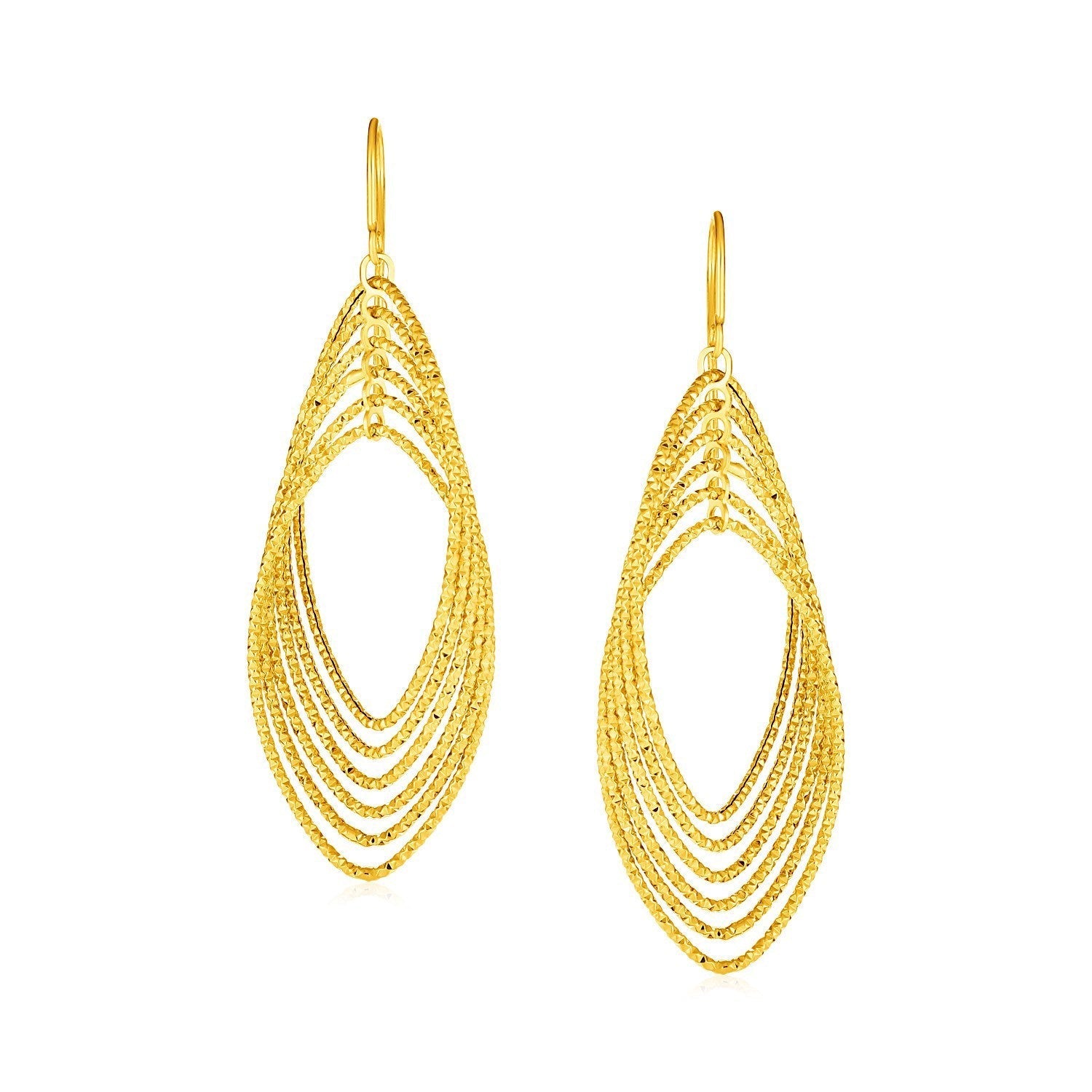 14k Yellow Gold Post Earrings with Textured Marquise Shapes Bids.com